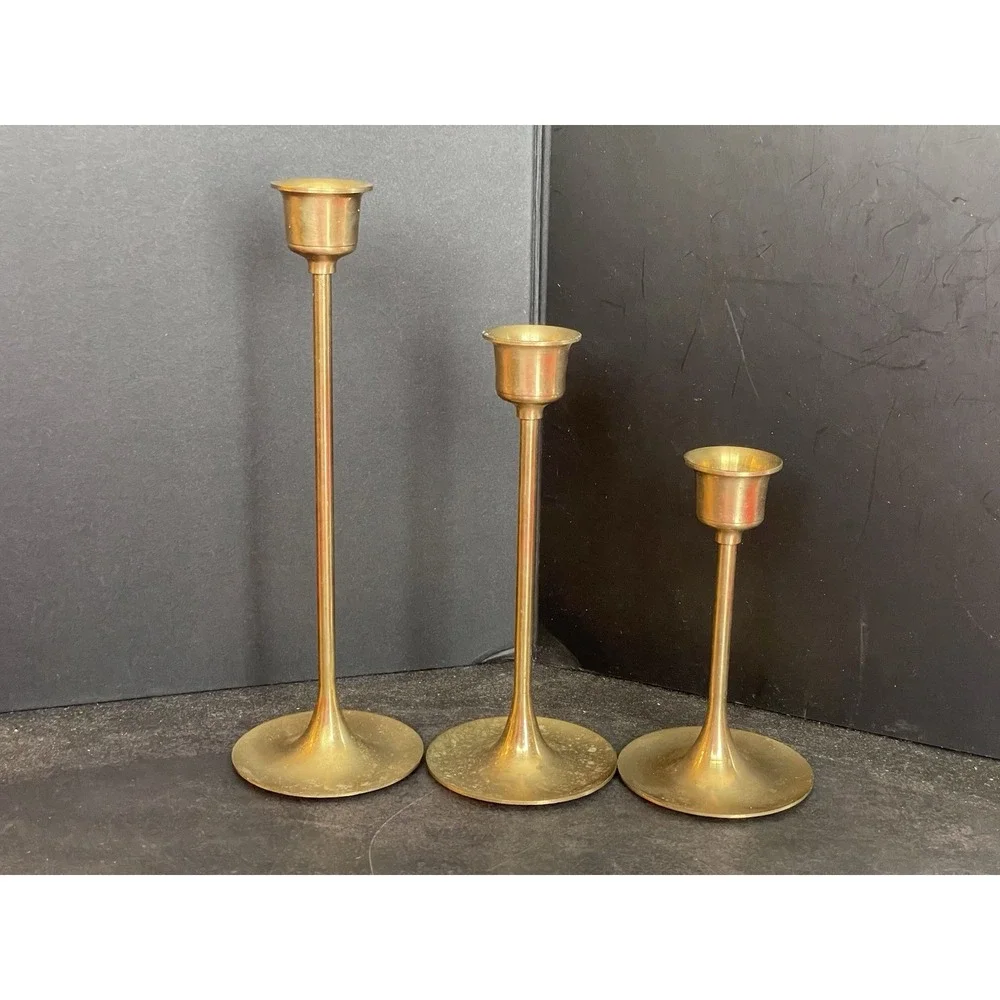 3 Vintage Solid Brass Candlestick Candle Holders Gold‎ Tone Brass 4.5